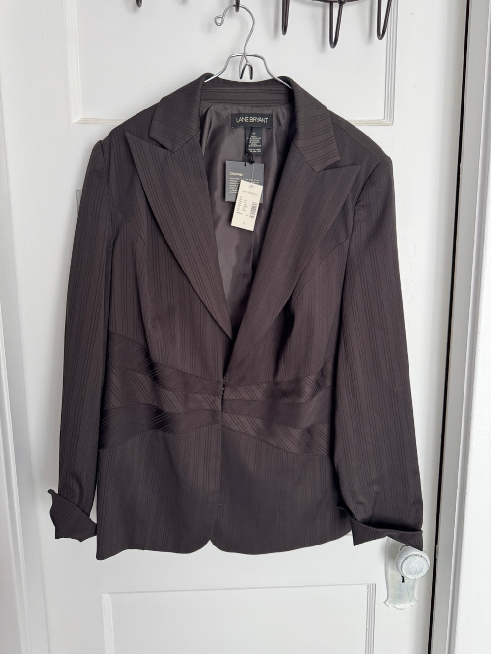 NWT Lane Bryant Cityology Espresso Brown Tonal Stripe Blazer Size 14